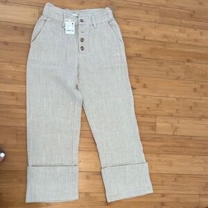 Free People Cream High-Waisted Pants with Button Accents